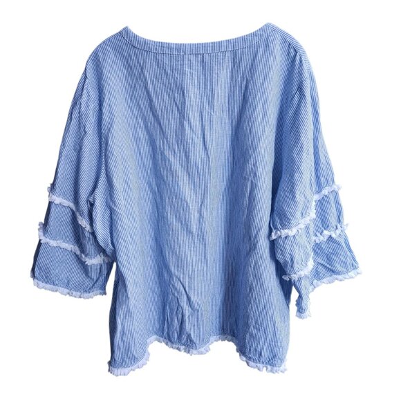 Cynthia Rowley Linen Blend Striped Blouse Boxy Fit Fringe 3/4 Sleeve Top Size 2x - Picture 3 of 14